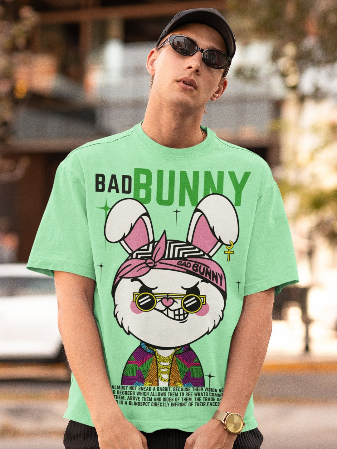CAPTCHA Bad Bunny Printed Drop-shoulder Pure Cotton Oversized Tshirt