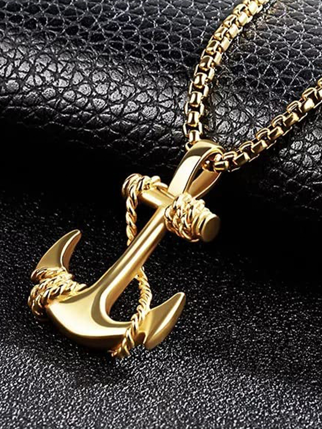 MEENAZ Men Gold-Plated Anchor-Shaped Pendant With Chain