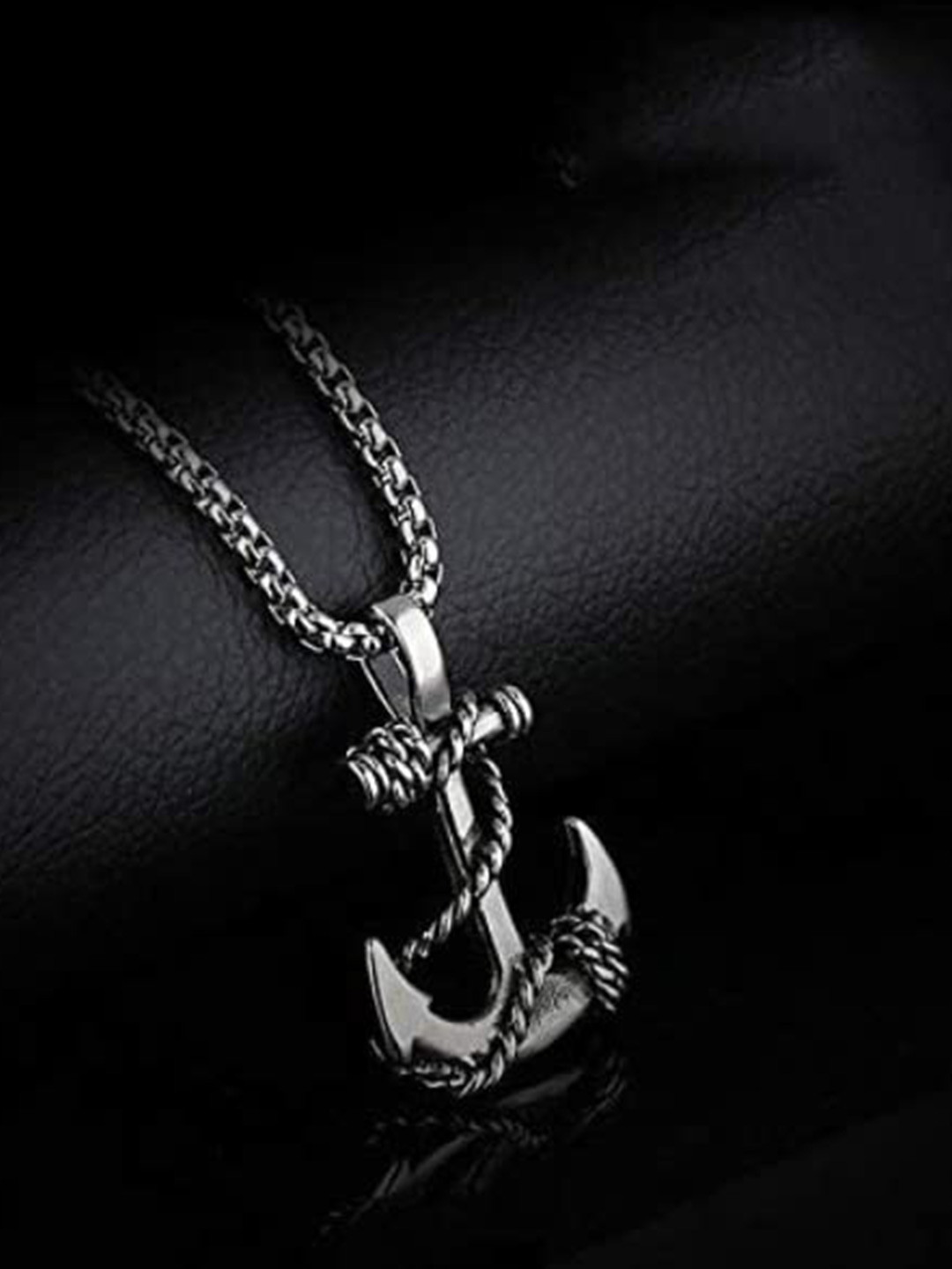 MEENAZ Men Silver-Plated Anchor-Charm Pendant With Chain