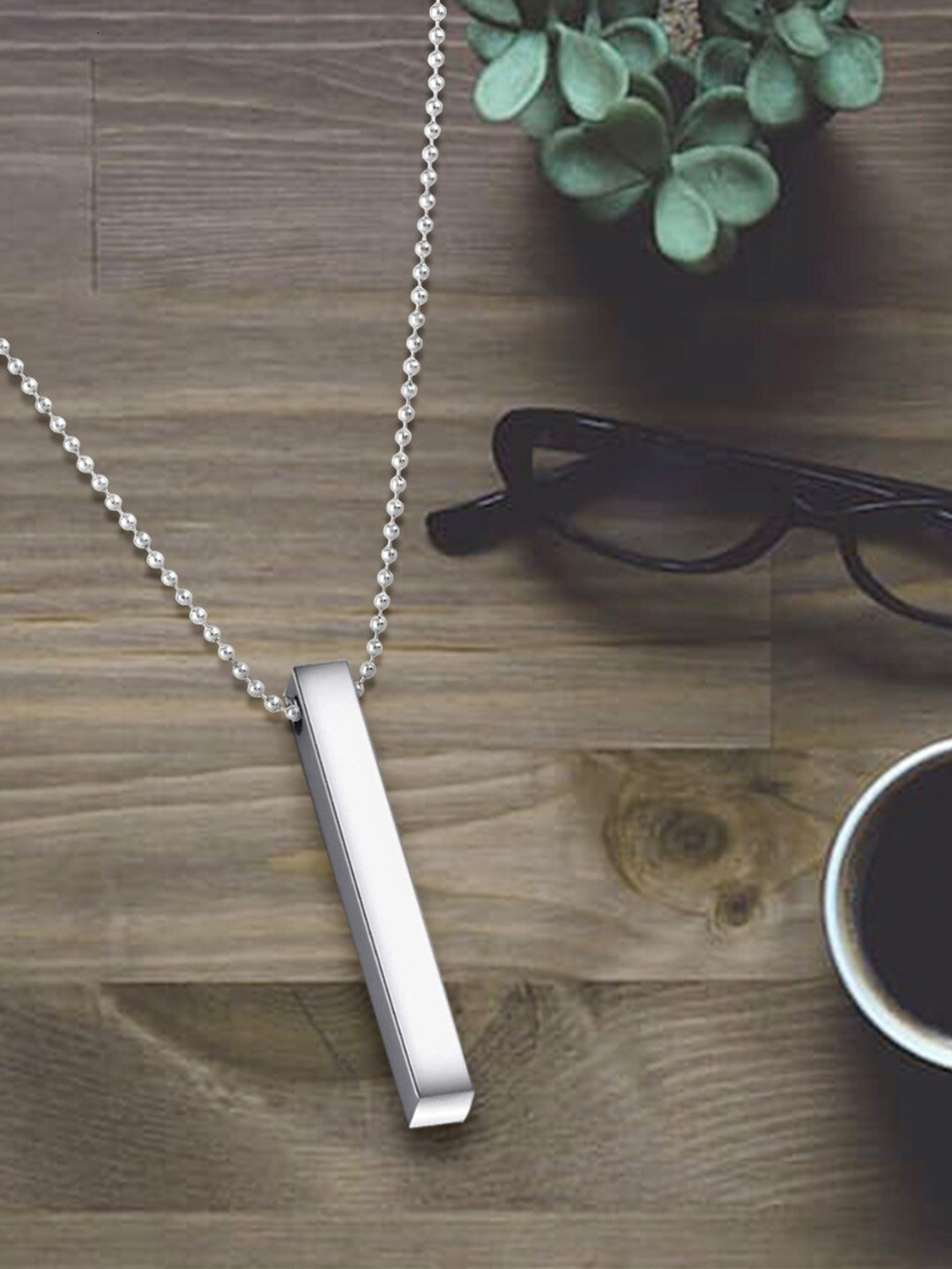 MEENAZ Men Set Of 2 Silver-Plated Stainless Steel Pendant & Chains