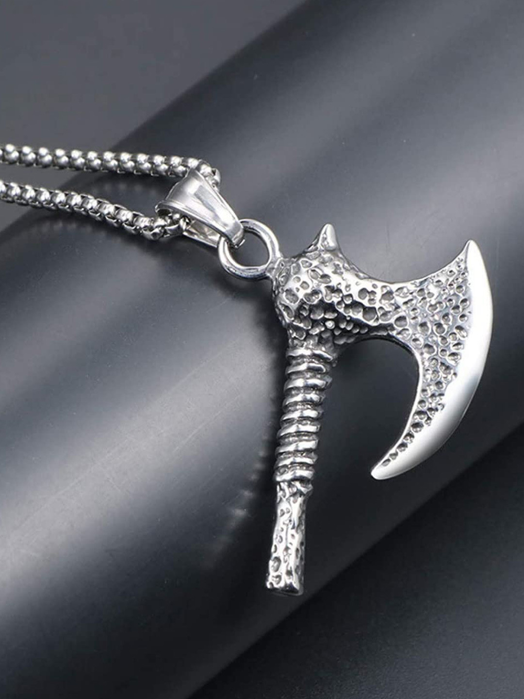 MEENAZ Silver-Plated Axe-Charm Pendant With Chain