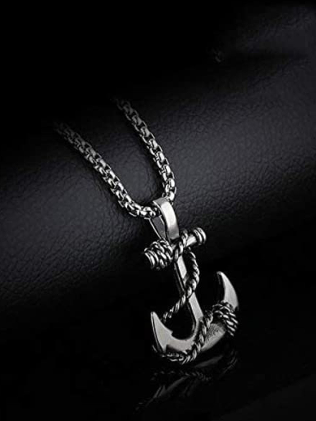 MEENAZ Silver-Plated Anchor-Charm Pendant With Chain
