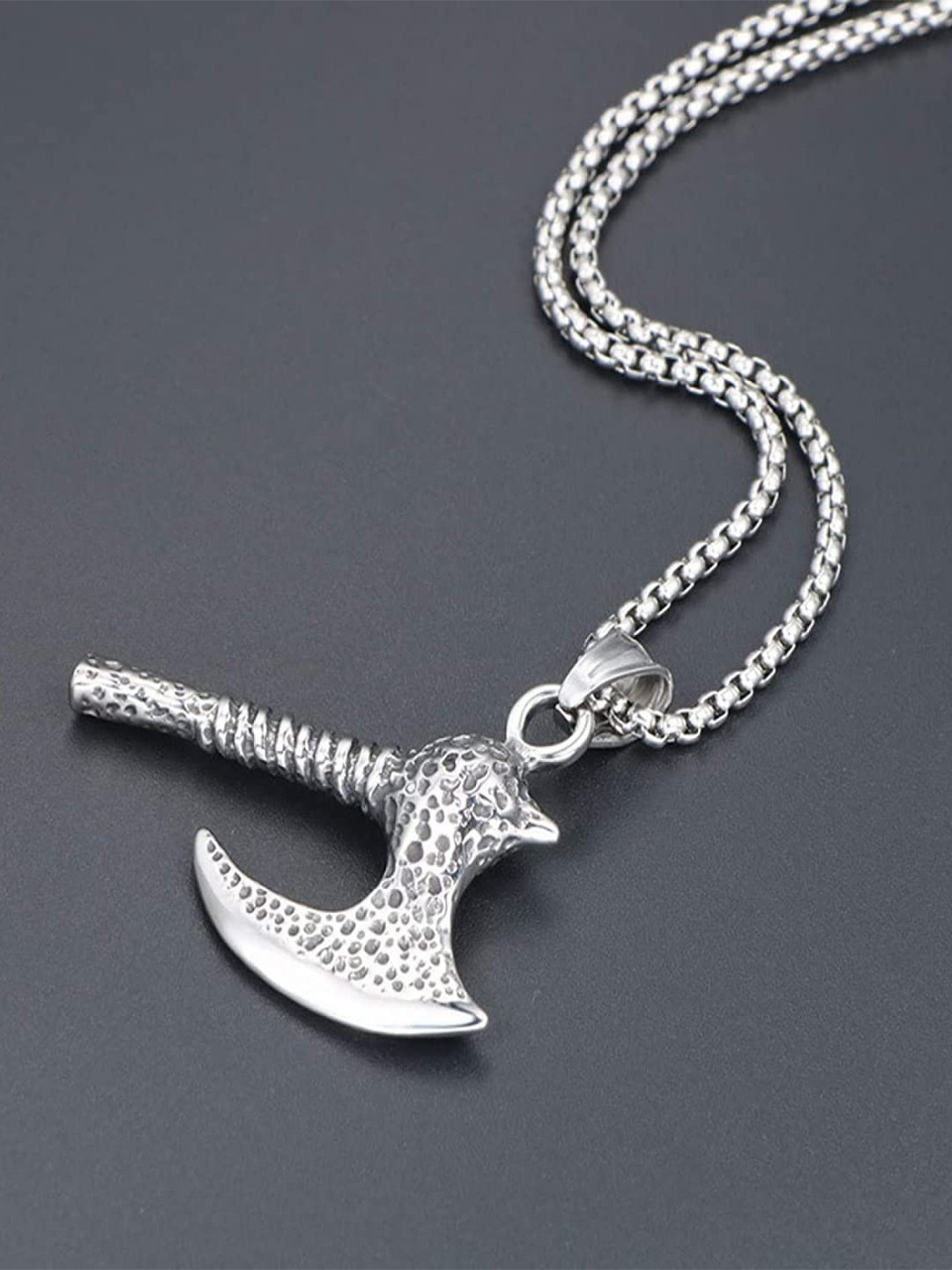MEENAZ Silver-Plated Axe-Shaped Oxidised Pendants with Chains