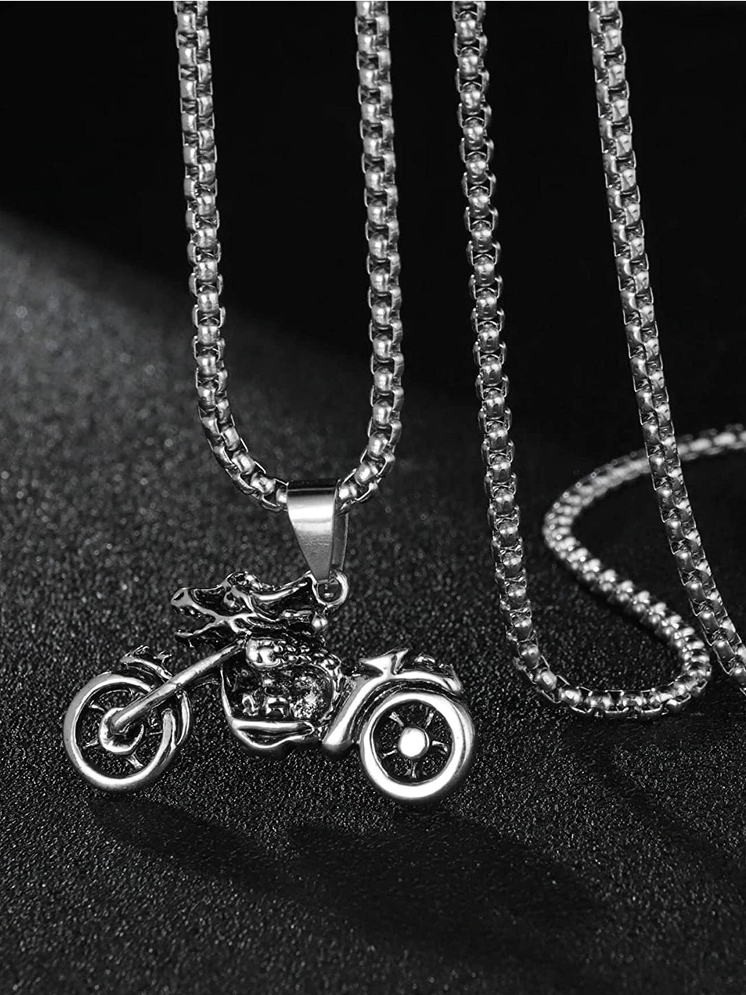 MEENAZ Stainless Steel Silver-Plated Bike-Charm Pendant With Chain