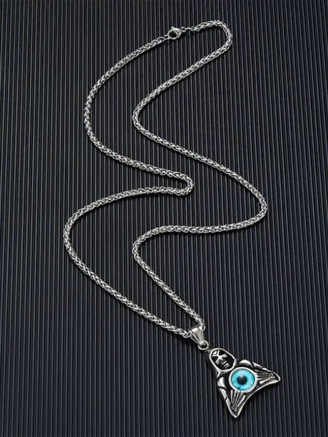 MEENAZ Silver-Plated Evil Eye-Shaped Oxidised Pendants With Chains