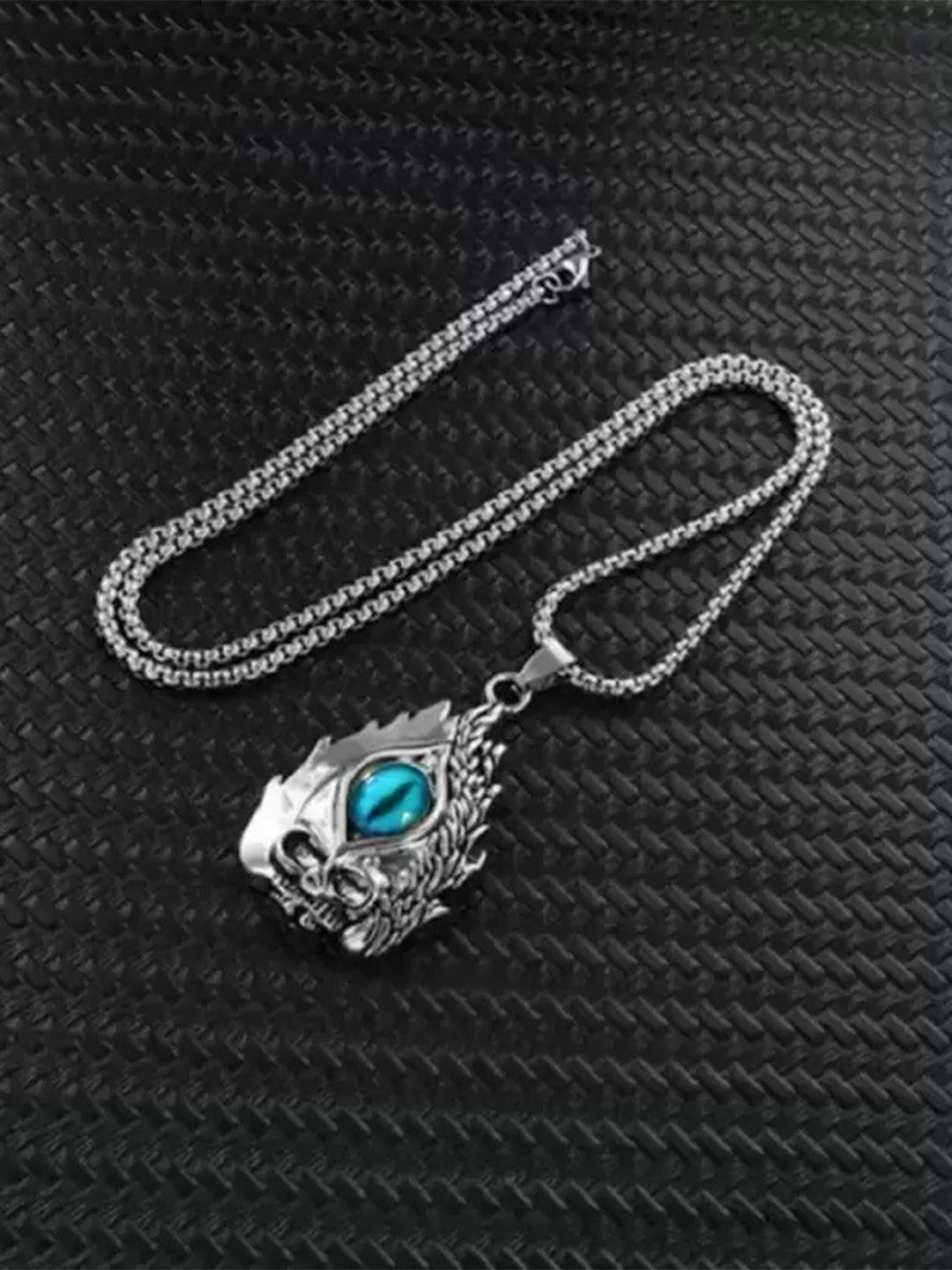 MEENAZ Silver-Plated Textured Evil Eye-Charm Pendant With Chain