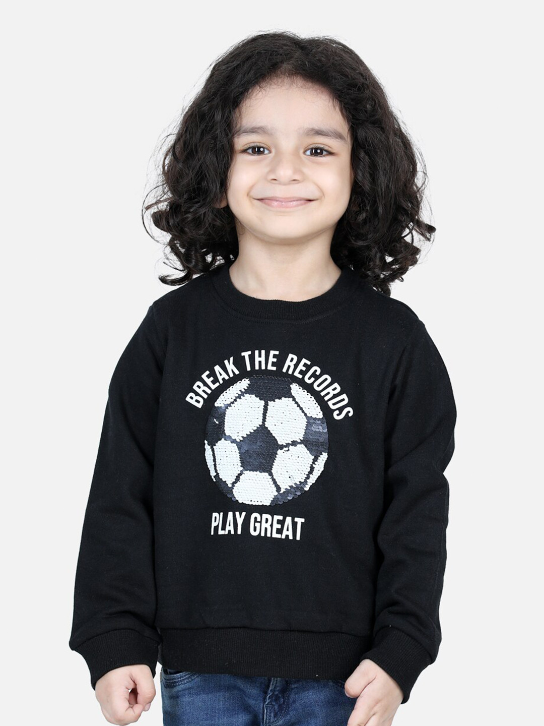 BownBee Boys Football Sequinned Embellished Pullover Cotton Sweatshirt