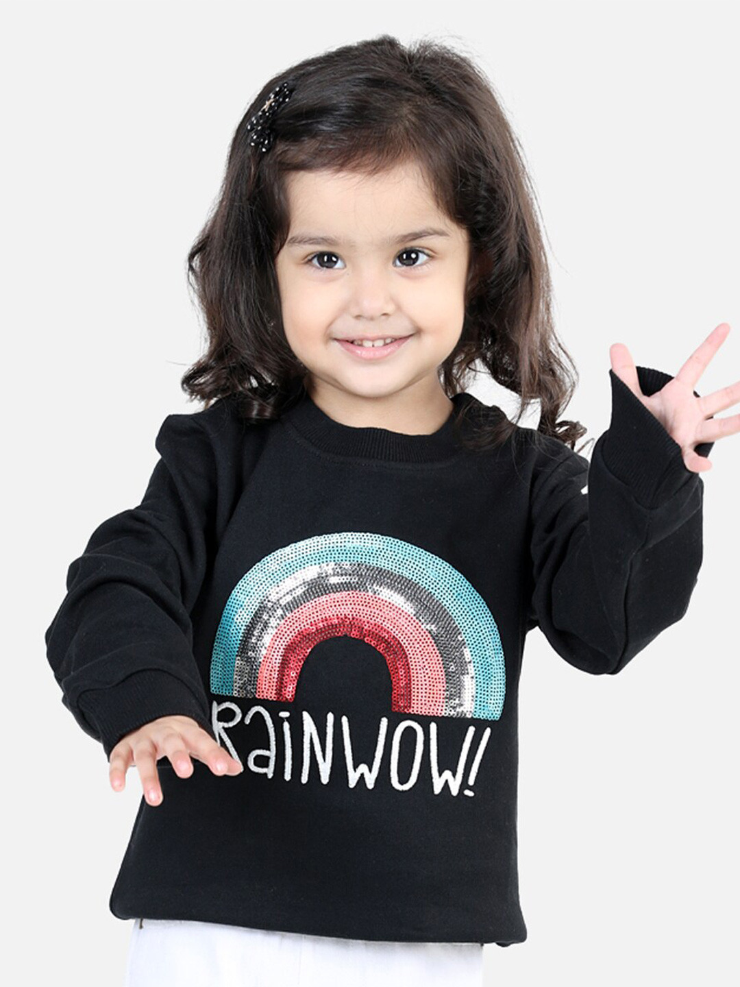 BownBee Boys Rainbow Sequinned Embellished Pullover Cotton Sweatshirt