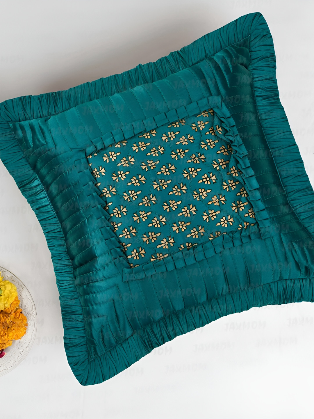 Jaxmom Green 5 Pieces Satin Square Cushion Covers