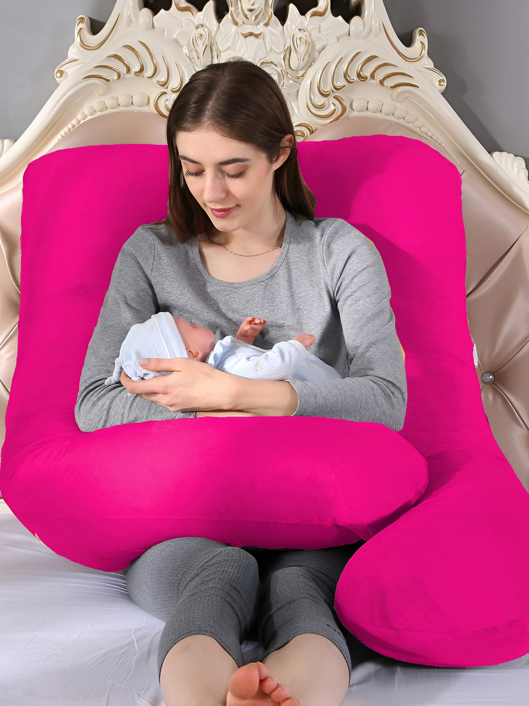 DADDY COOL Rose Solid Cotton Ultra Soft Fibre Maternity Pillow-127 x 25 x 76 cm