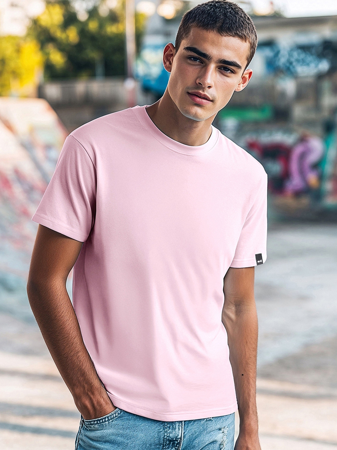 Bewakoof Pink Round Neck Short Sleeves Pure Cotton Regular T-shirt