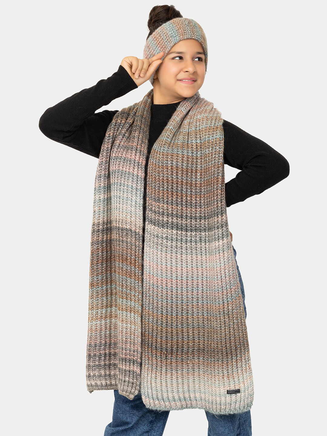 513 Girls Self Design Acrylic Headband and Muffler Set