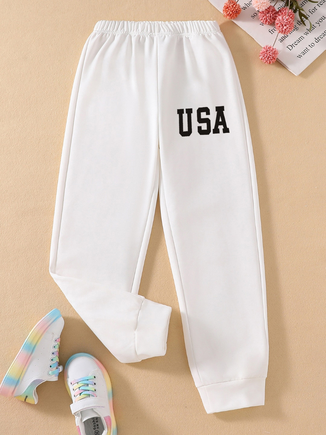 StyleCast Girls White Typographic Printed Mid-Rise Original Joggers