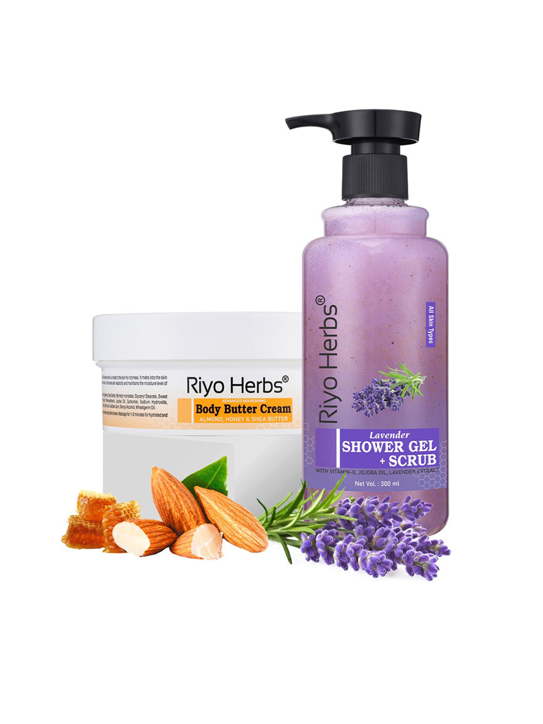 Riyo Herbs Set Of 2 Lavender Shower Gel & Scrub-Advanced Nourishing Body Butter Cream