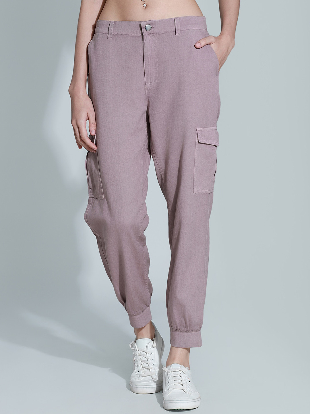 High Star Women High-Rise Plain Cotton Joggers