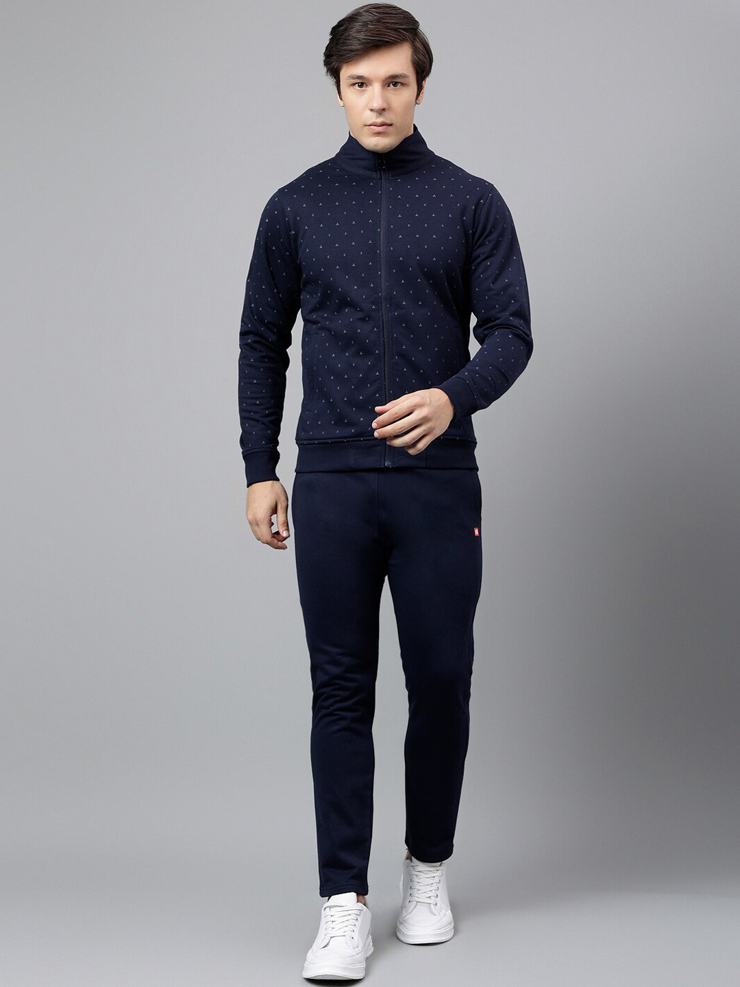 FCK GOLD Relax Geometric Printed Mock Collar Sports Tracksuit