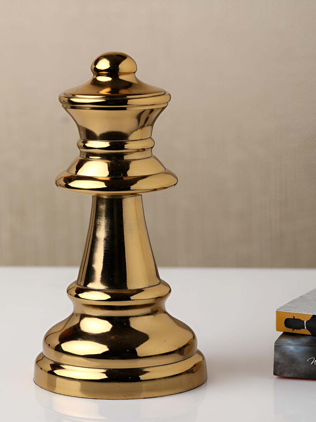 Decor de Maison Chess Queen Gold Metal Metallic Living Room Medium Showpiece - 9 Inches