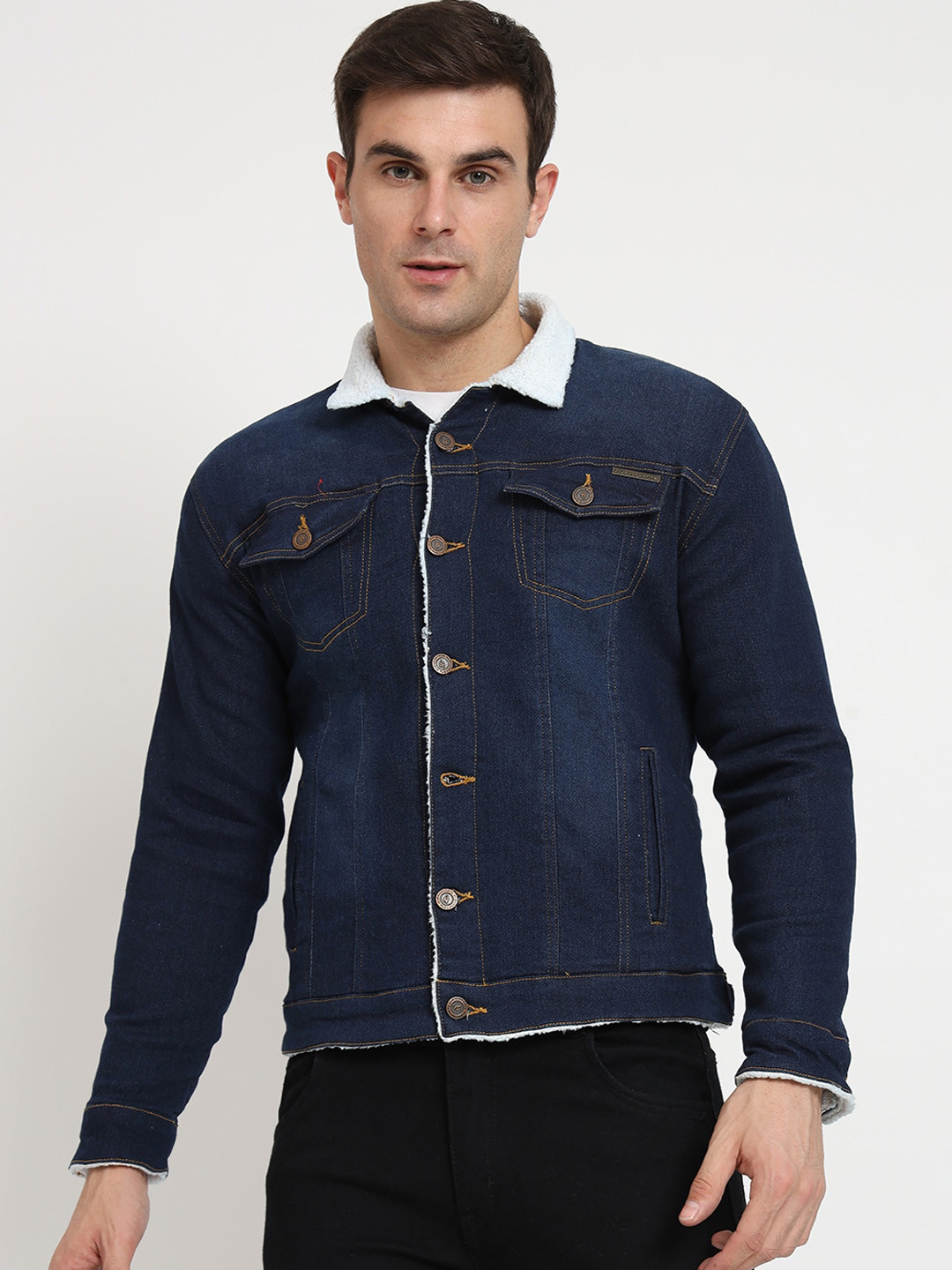 NUEVOSDAMAS Blue Spread Collar Denim Jacket