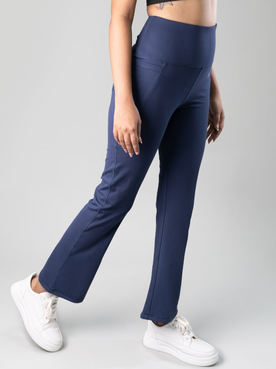FLURR Women Smart Flared High-Rise Wrinkle Free Bootcut Trousers