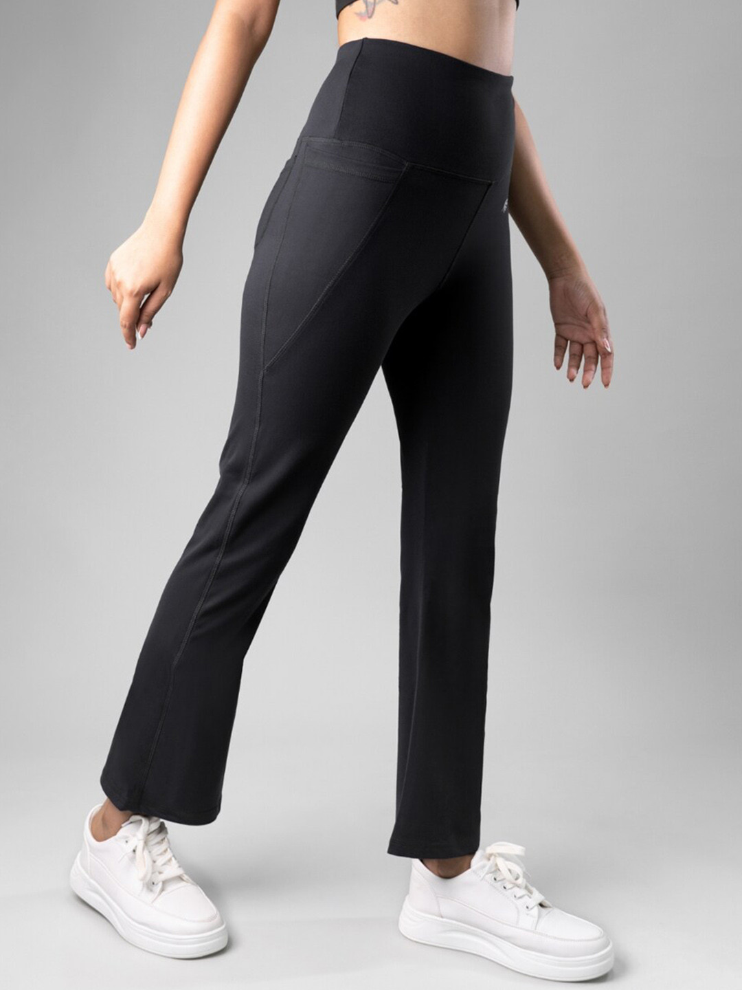 FLURR Women Smart Flared High-Rise Wrinkle Free Bootcut Trousers