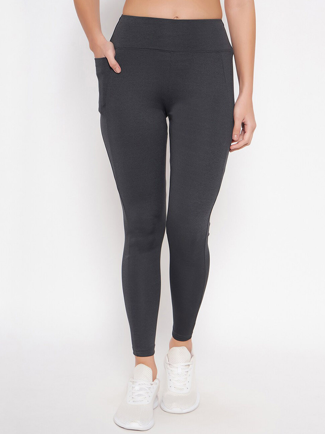 Clovia Women Grey High-Rise Slim-Fit Rapid-Dry Ankle-Length Active Gym Tights