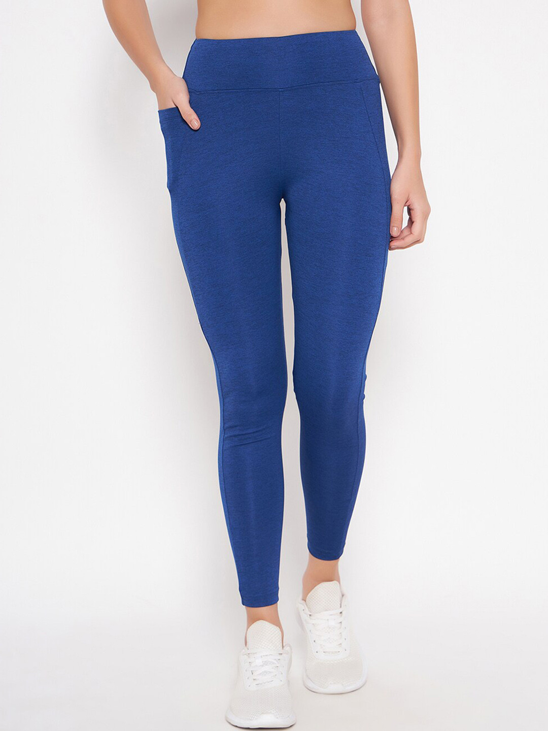 Clovia Women Blue High-Rise Slim-Fit Rapid-Dry Ankle-Length Active Gym Tights