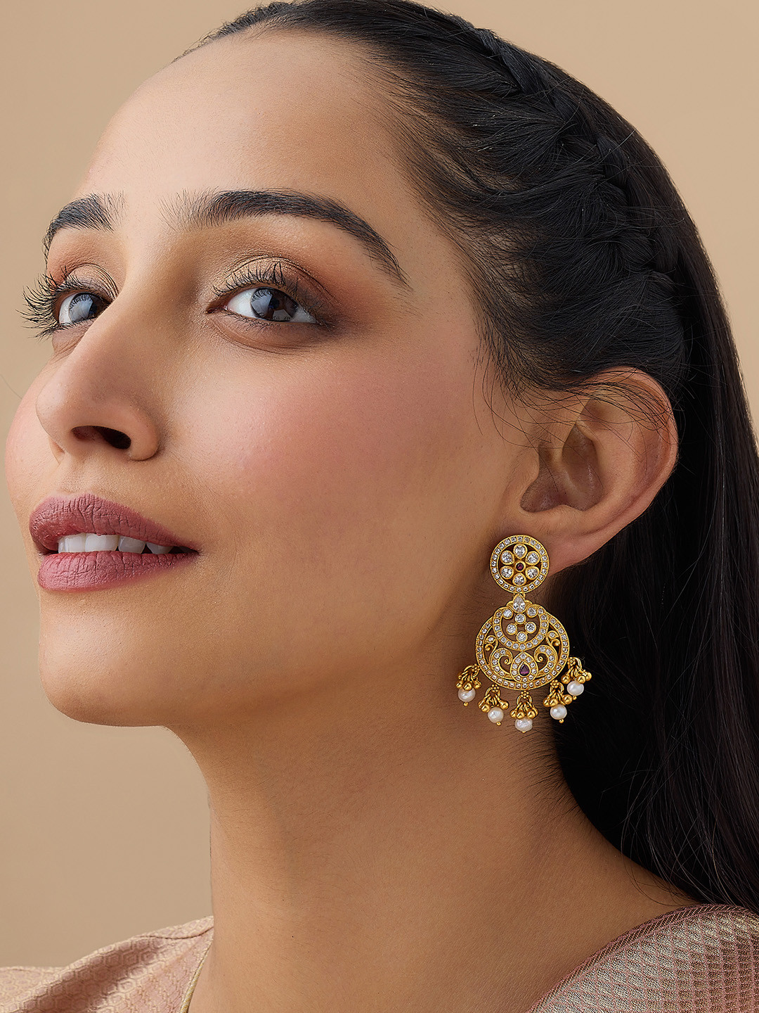 Kushal's Fashion Jewellery Embellished Bridal Gold-Plated 92.5 Silver Drop Earrings