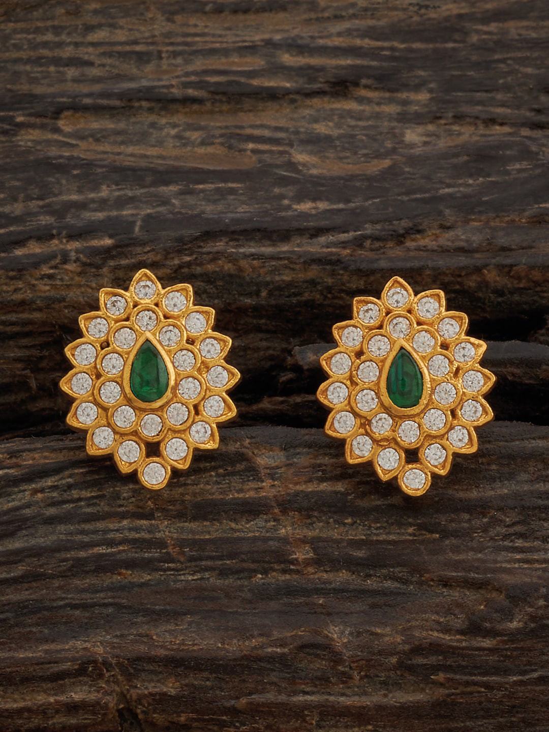 Kushal's Fashion Jewellery Embellished Bridal 92.5 Silver Gold cPlated Studs Earrings