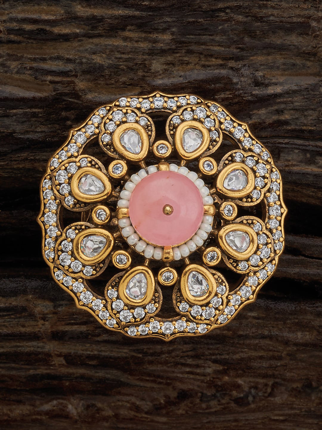 Kushal's Fashion Jewellery Embellished Bridal  Kundan-Stone Floral Statement Finger Ring