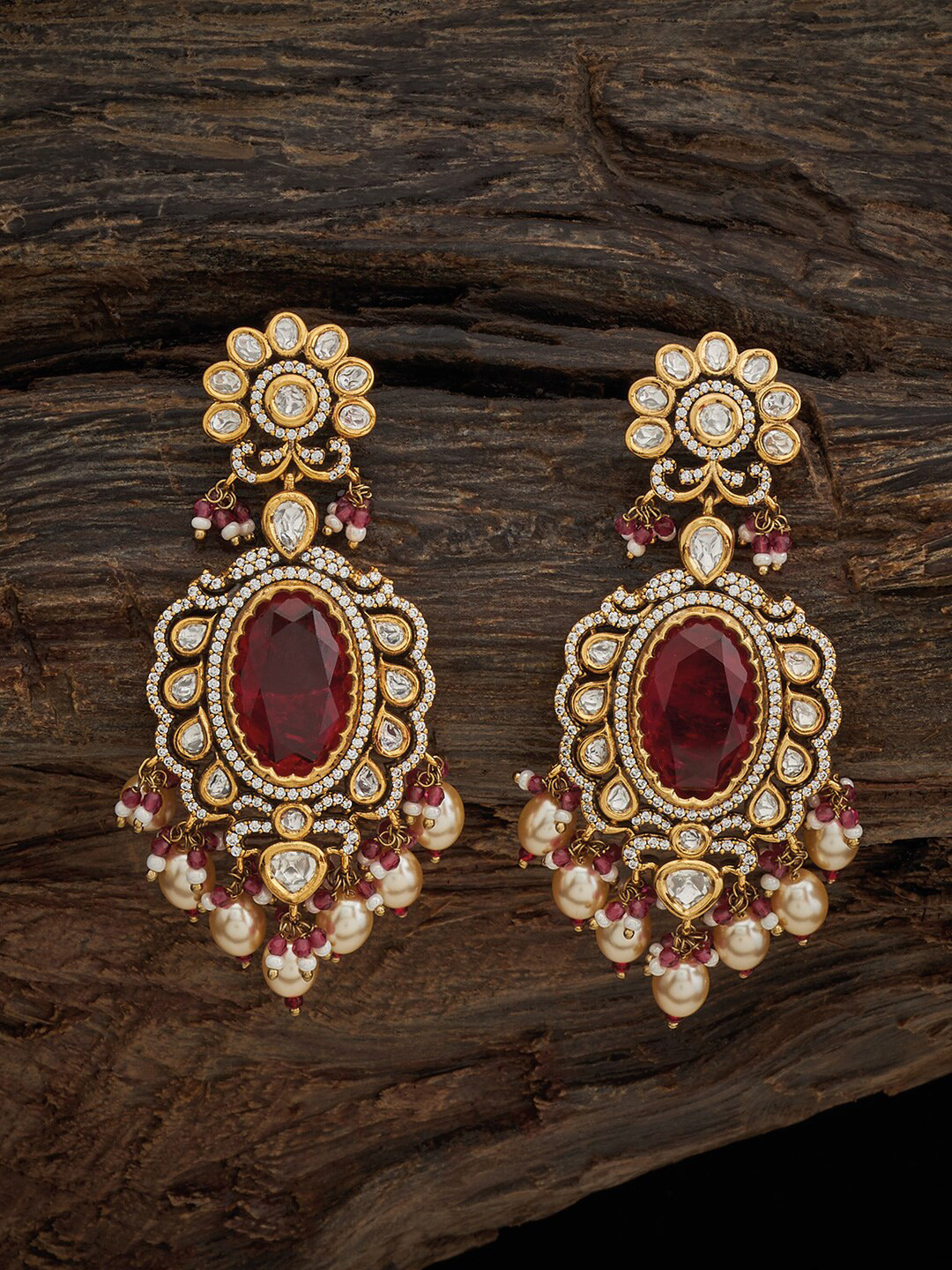 Kushal's Fashion Jewellery Embellished Bridal Classic Ruby-Studded Drop Earrings