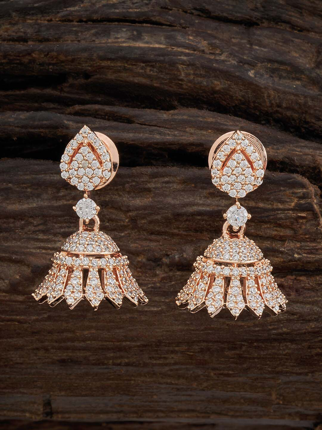 Kushal's Fashion Jewellery Rose Gold-Embellished Bridal Zircon Contemporary Half Hoops
