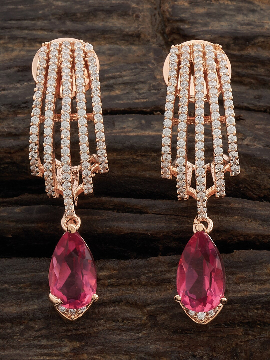 Kushal's Fashion Jewellery Ruby Teardrop Shaped Zircon Embellished Bridal Drops
