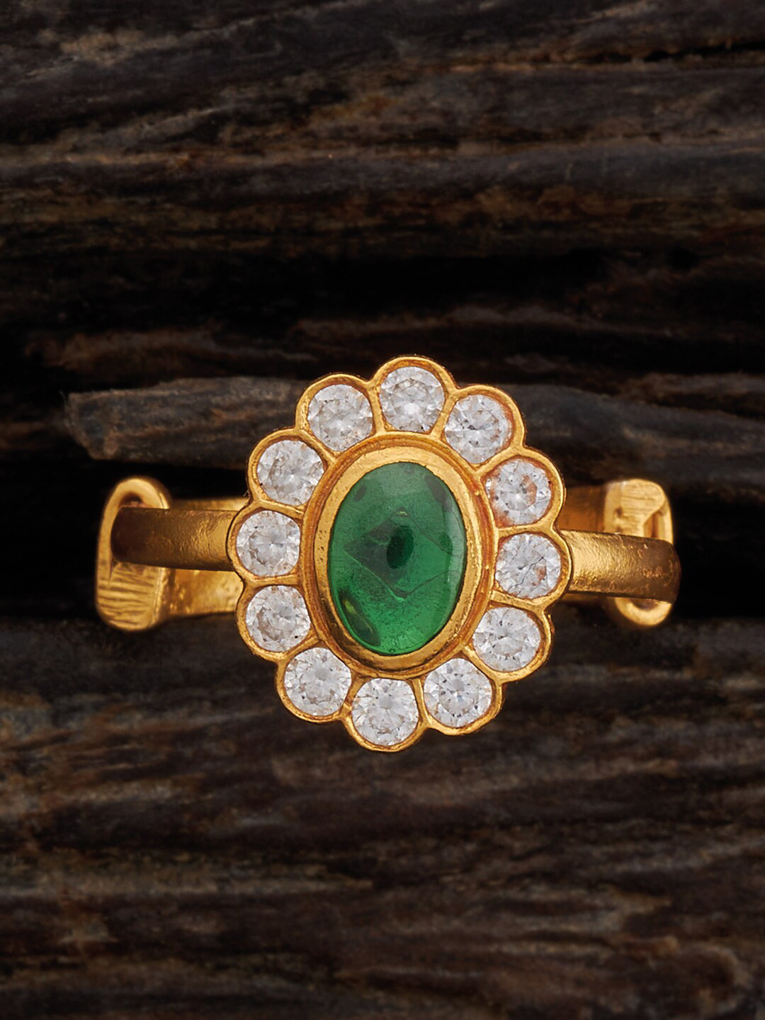 Kushal's Fashion Jewellery Embellished Bridal Stone 92.5 Silver Temple Finger Ring