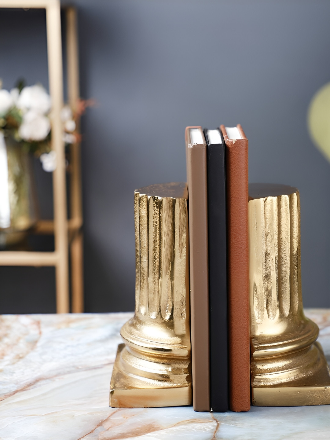 Decor de Maison Pillar Bookend Gold Metal Metallic Living Room Set of 2 Small Showpieces - 6.3 Inches