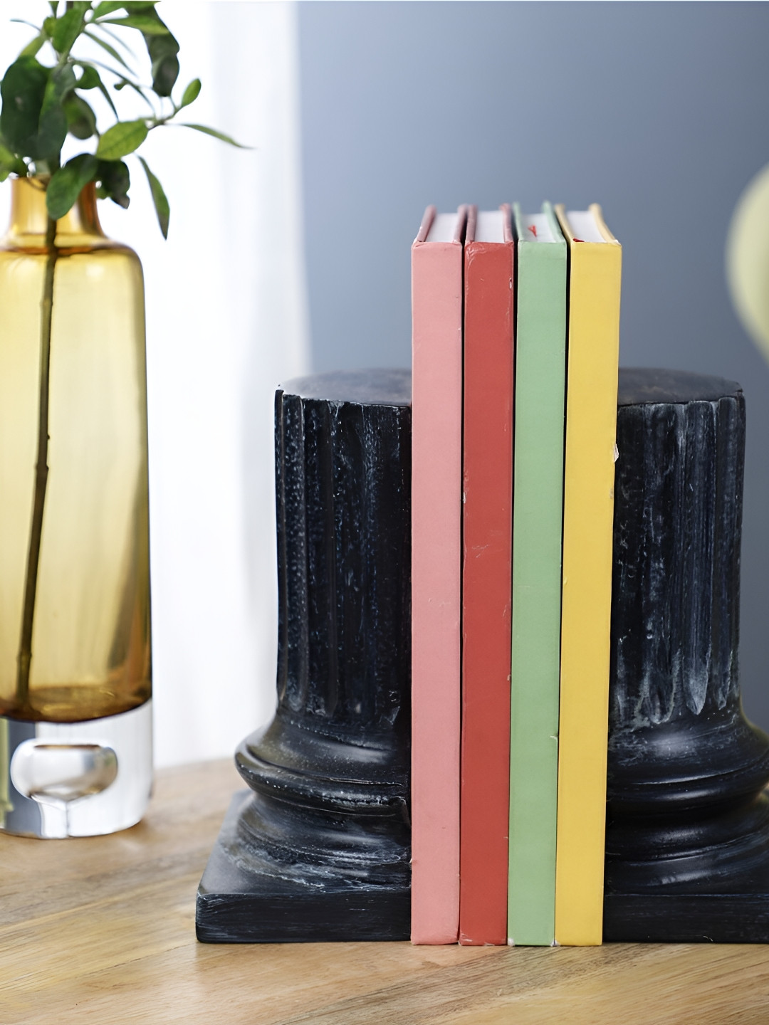 Decor de Maison Pillar Bookend Blue Metal Metallic Study Room Set of 2 Medium Showpieces - 2.5 Inches