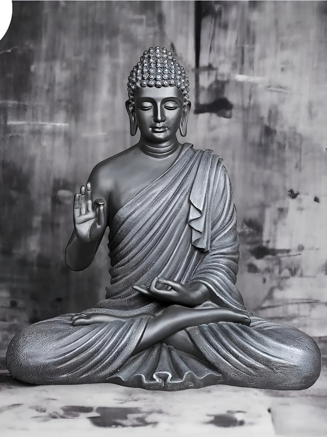 GW CREATIONS Lord Gautam Meditating Buddha Grey Marble Glossy Home Office Large Showpiece -