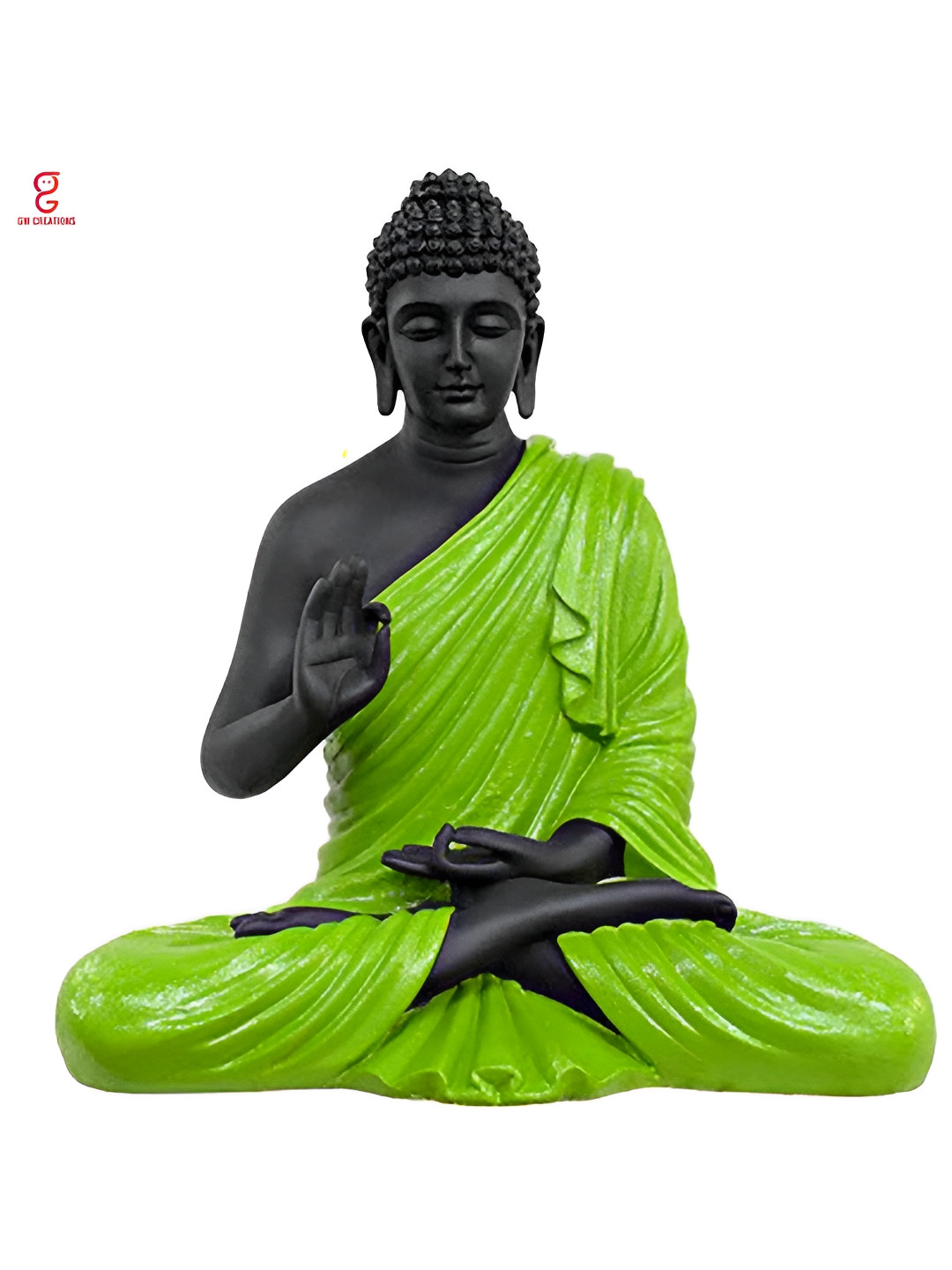 GW CREATIONS Lord Gautam Meditating Buddha Green Marble Glossy Home Office Large Showpiece - 13.8 Inches