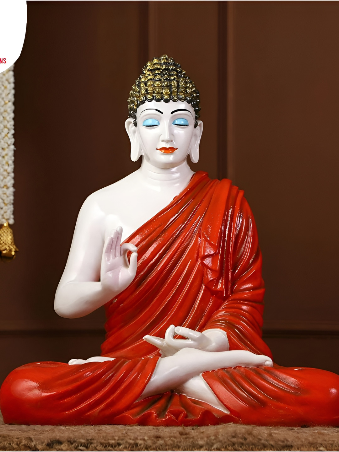 GW CREATIONS Lord Gautam Meditating Buddha Red Marble Glossy Living Room Large Showpiece - 7.5 Inches