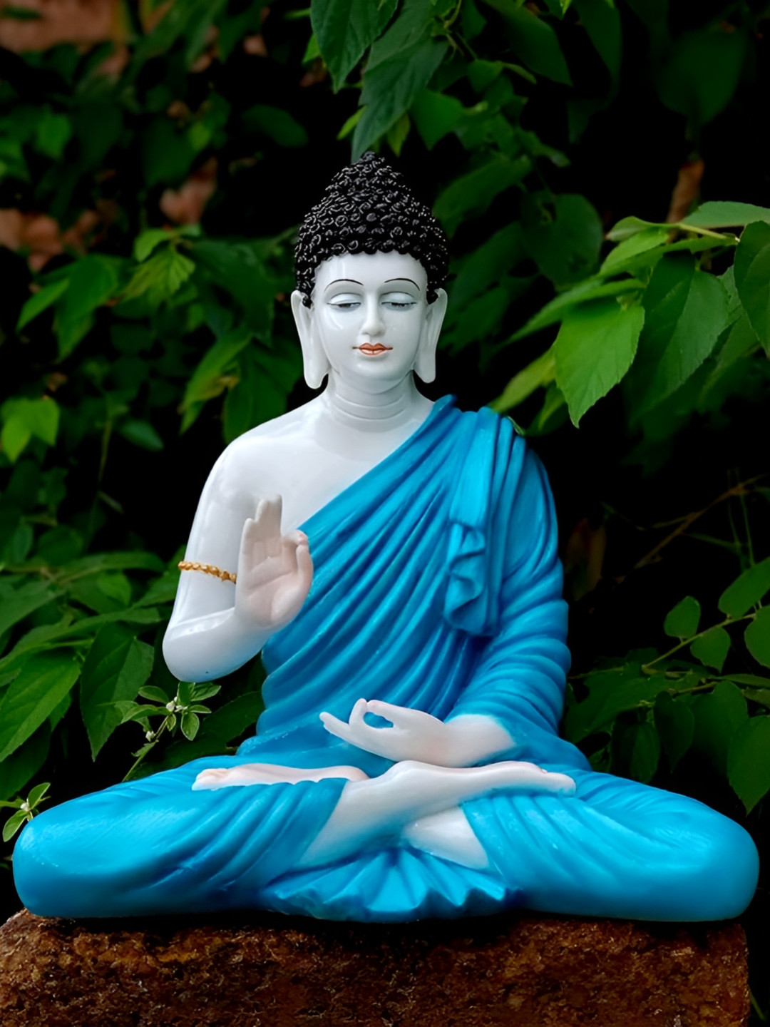 GW CREATIONS Lord Gautam Meditating Buddha Blue Marble Glossy Home Office Large Showpiece - 15 Inches