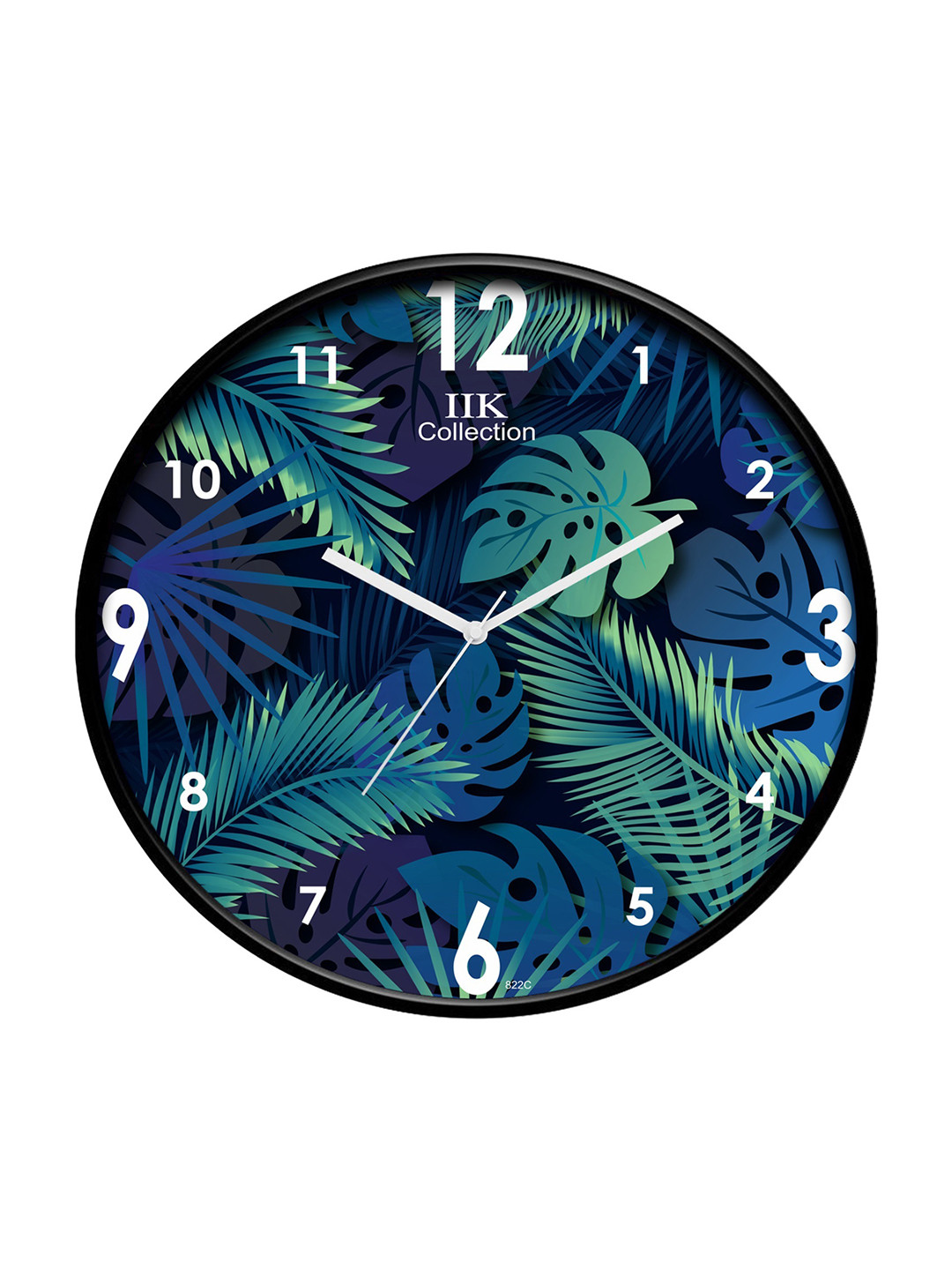 IIK COLLECTION Black and Blue Printed Round Contemporary Analogue Wall Clock