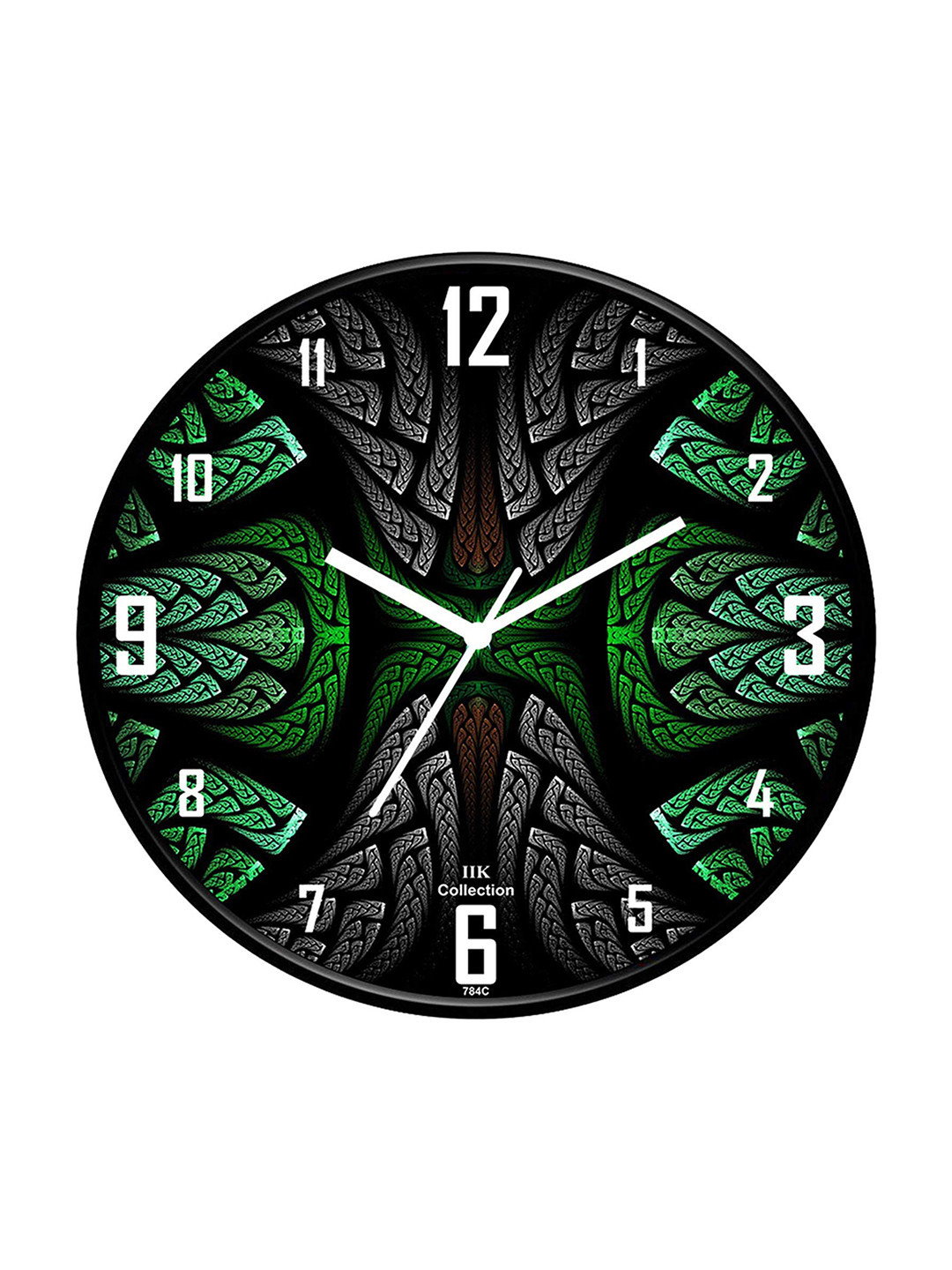 IIK COLLECTION Black and Green Printed Round Contemporary  Analogue Wall Clock