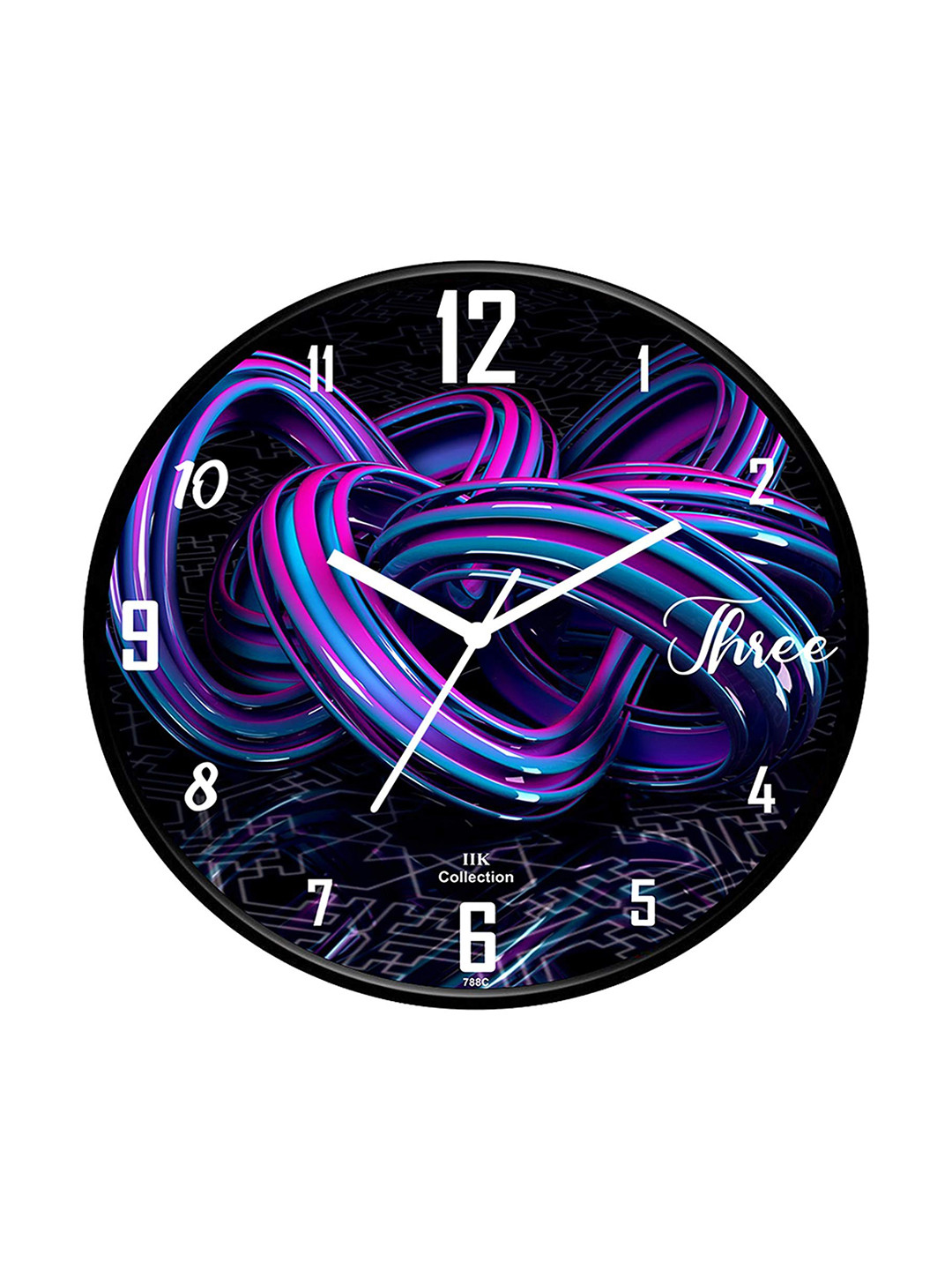 IIK COLLECTION Black and Blue Printed Round Contemporary Analogue Wall Clock