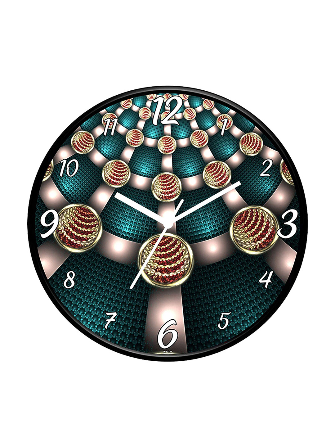 IIK COLLECTION Black and Teal Printed Round Contemporary Analogue Wall Clock