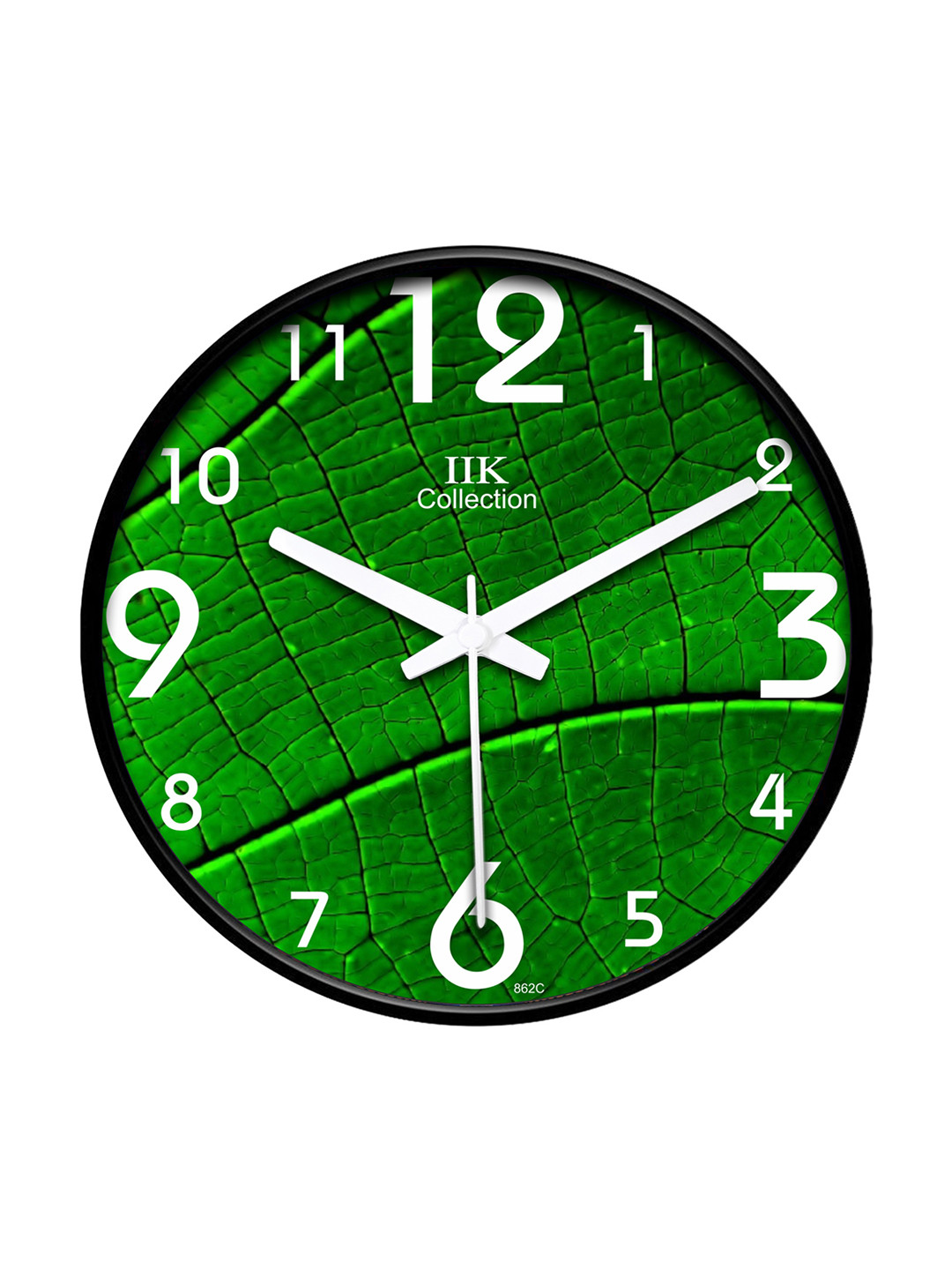 IIK COLLECTION Black & Green Printed Round Contemporary Wall Clock