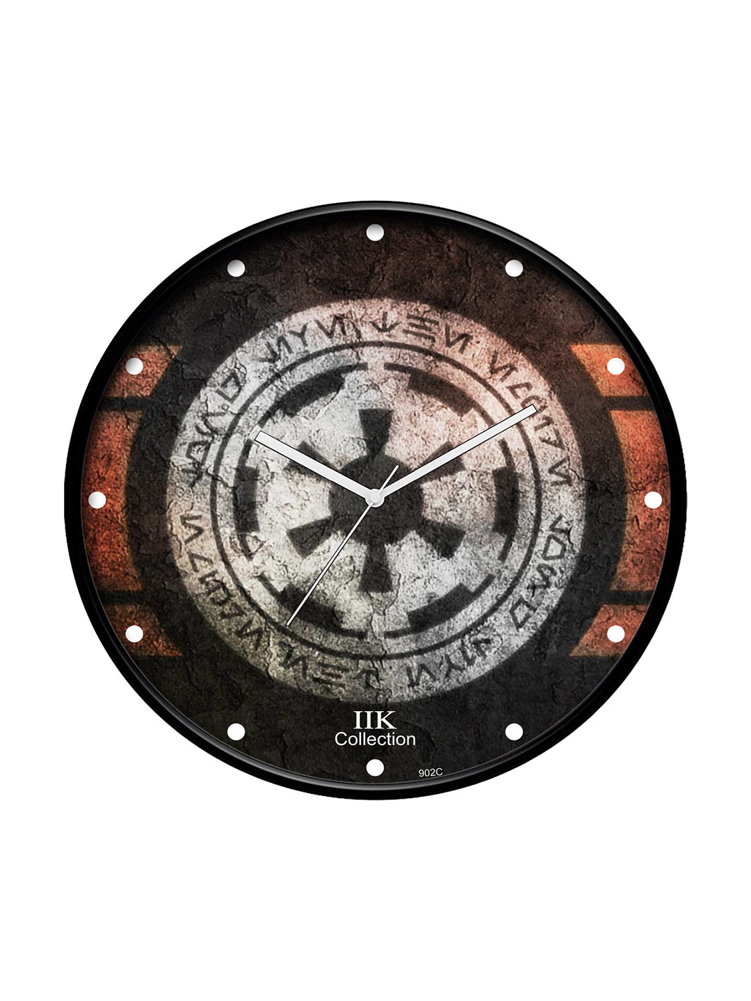 IIK COLLECTION Black & Brown Printed Round Contemporary Wall Clock