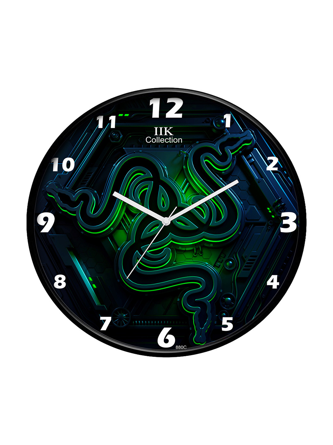 IIK COLLECTION Black & Green Printed Round Shaped Contemporary Wall Clock