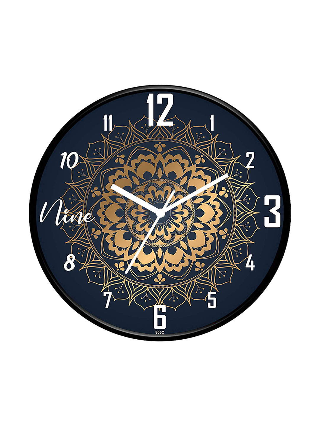 IIK COLLECTION Black & Gold Toned Circular Printed Contemporary Wall Clock