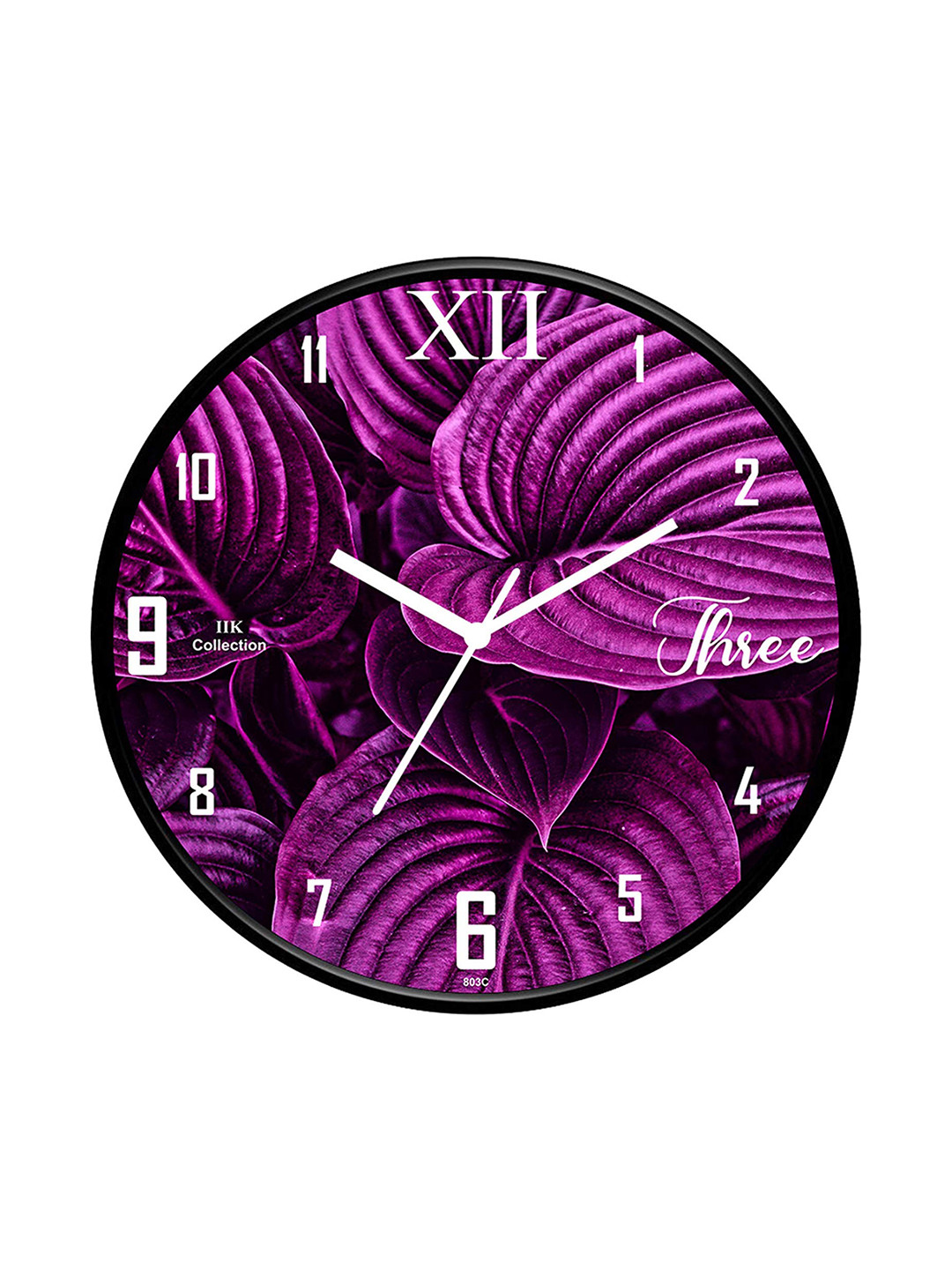 IIK COLLECTION Black & Purple Printed Round Contemporary Analogue Wall Clock