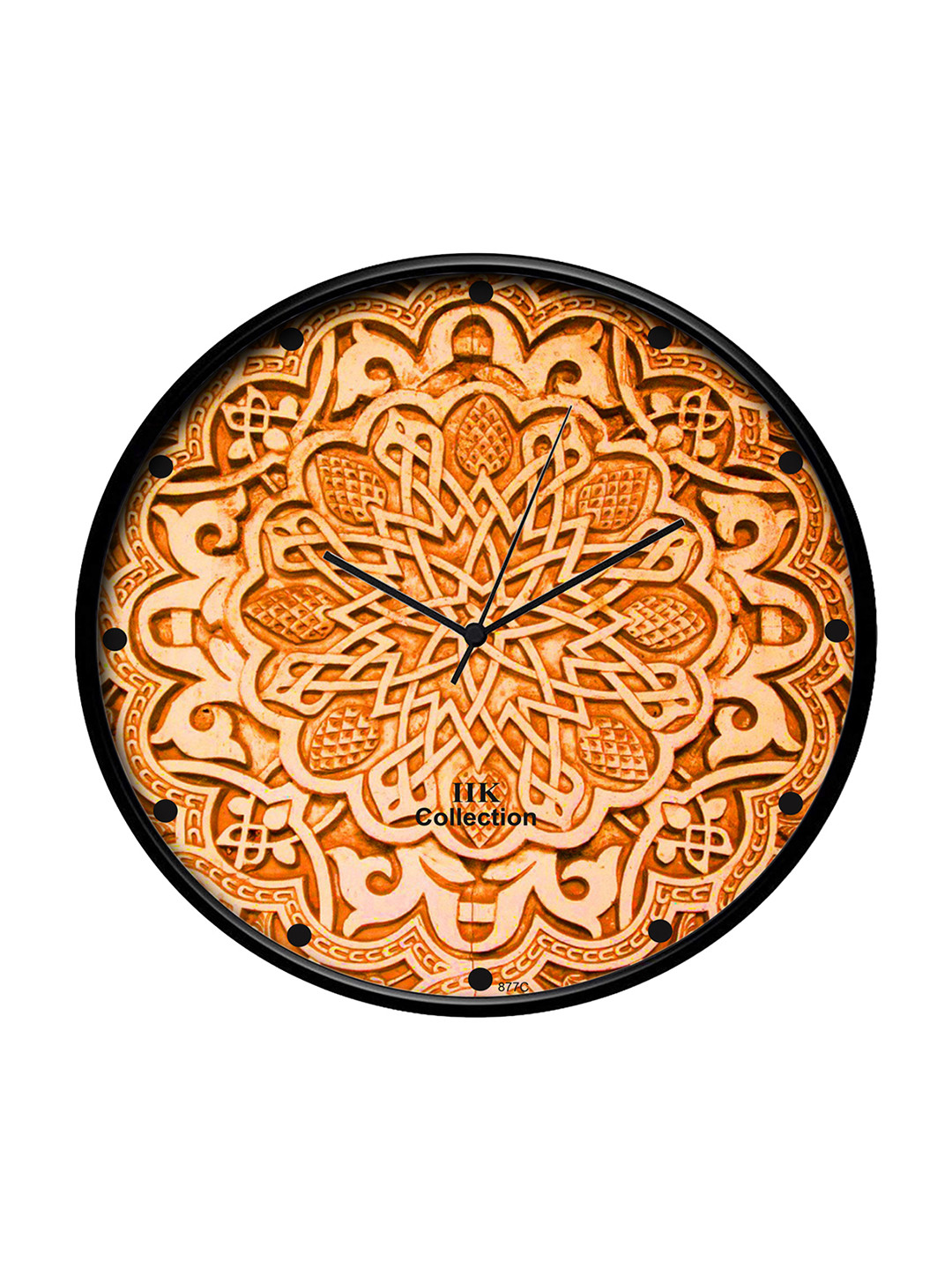 IIK COLLECTION Black & Camel Brown Printed Analogue Round Contemporary Wall Clock