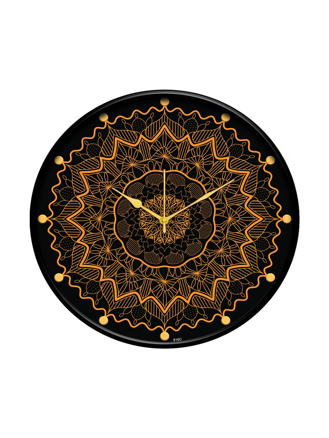 IIK COLLECTION Black & Orange Printed Analogue Round Contemporary Wall Clock